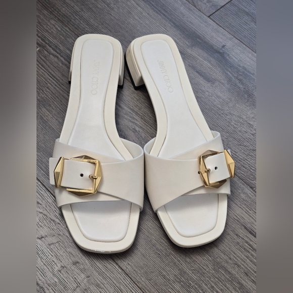 Jimmy Choo Hawke Mule Flat Latte/Gold Ladies Size 38.5 EUC Luxury Leather - Picture 4 of 13